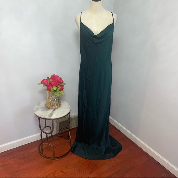 # Shona Joy Emerald Cowl Neck Satin Gown- New With Tag- Size 12 - Reemoly - Picture 6 of 14